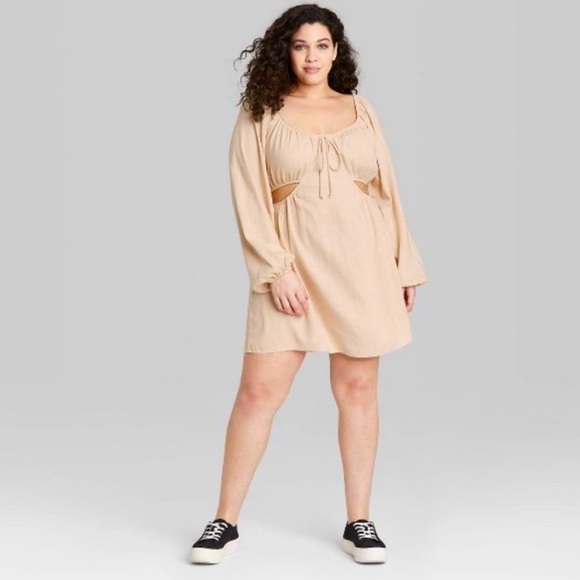 Light Taupe Linen Cut Out Sexy Cocktail Dress NWT - Picture 4 of 16